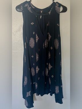 Free People Boho Flowy Mini Dress Navy Size L Summer Festival Boho Chic Beachy